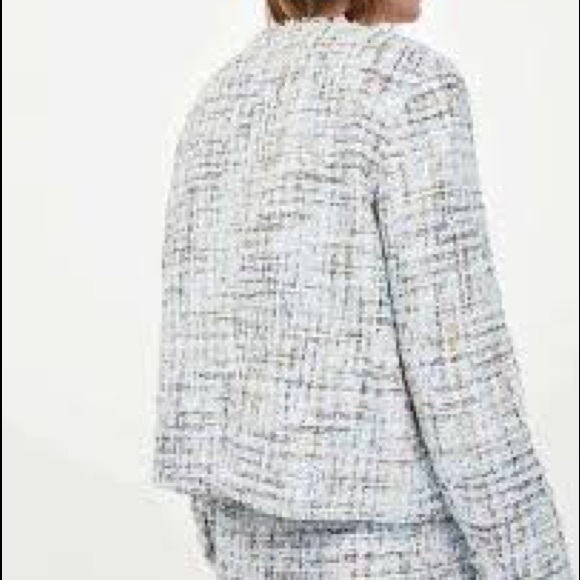 Zara Tweed Weave Textured Blazer Jacket w/ Jewel Buttons Size S NEW - Picture 5 of 5